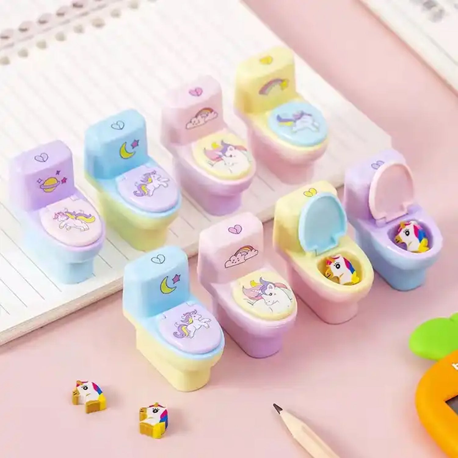 4556 Toilet Pencil Sharpener Plastic Pencil Sharpener Novelty Pencil Sharpener, Cute Cartoon, Stationery Gift, Small Toilet Shaped Sharpener with Eraser Wheel for School Kids (2 Pc Set) 4556 Toilet Pencil Sharpener Plastic Pencil Sharpener Novelty Pencil Sharpener, Cute Cartoon, Stationery Gift, Small Toilet Shaped Sharpener with Eraser Wheel for School Kids (2 Pc Set)